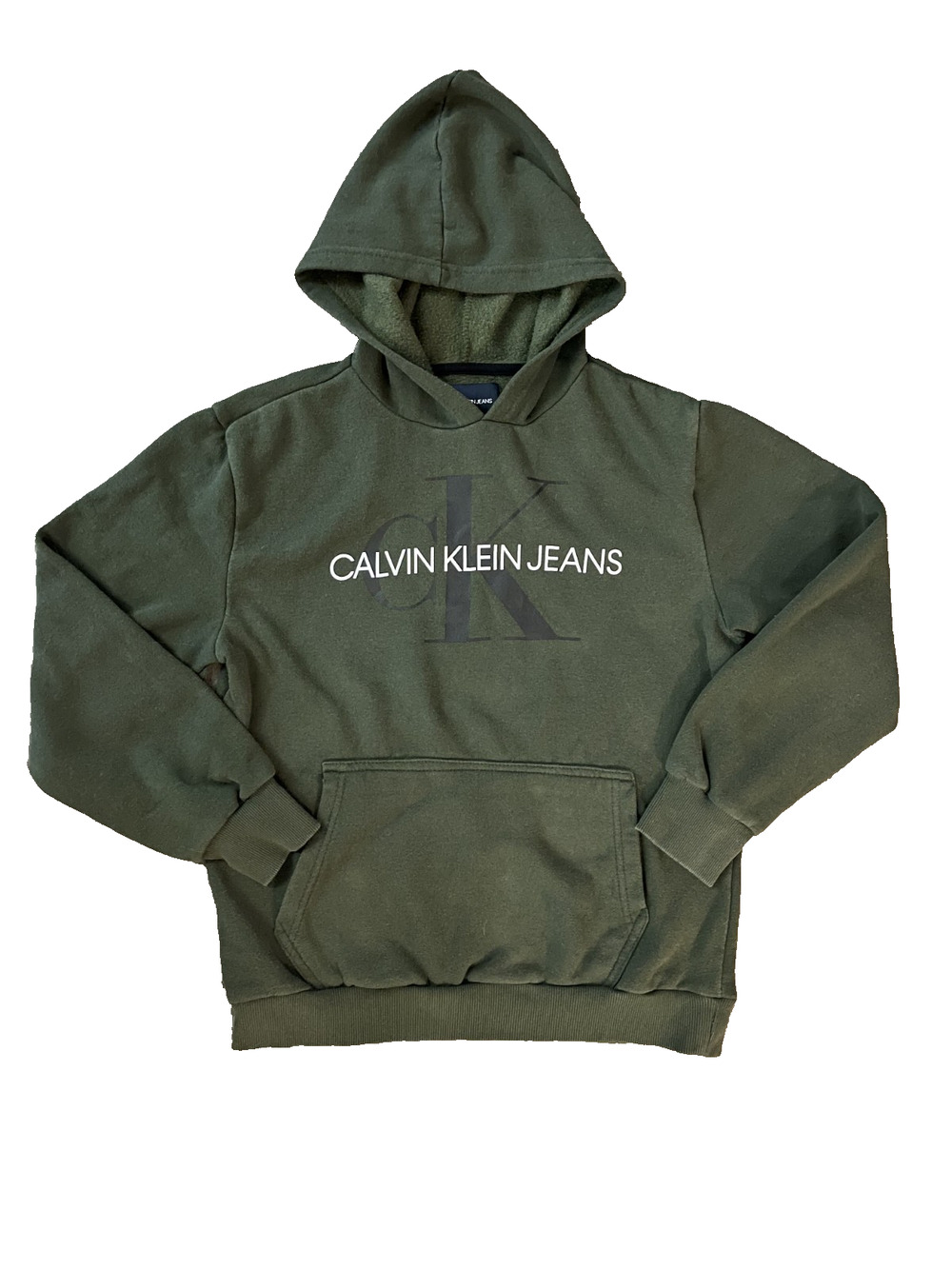 Women's Calvin Klein Jeans Size XL (18/20) Dark Green Logo Print Hoodie